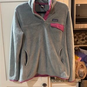 Patagonia Women's Cowl Neck Sweater in Gray and Pink